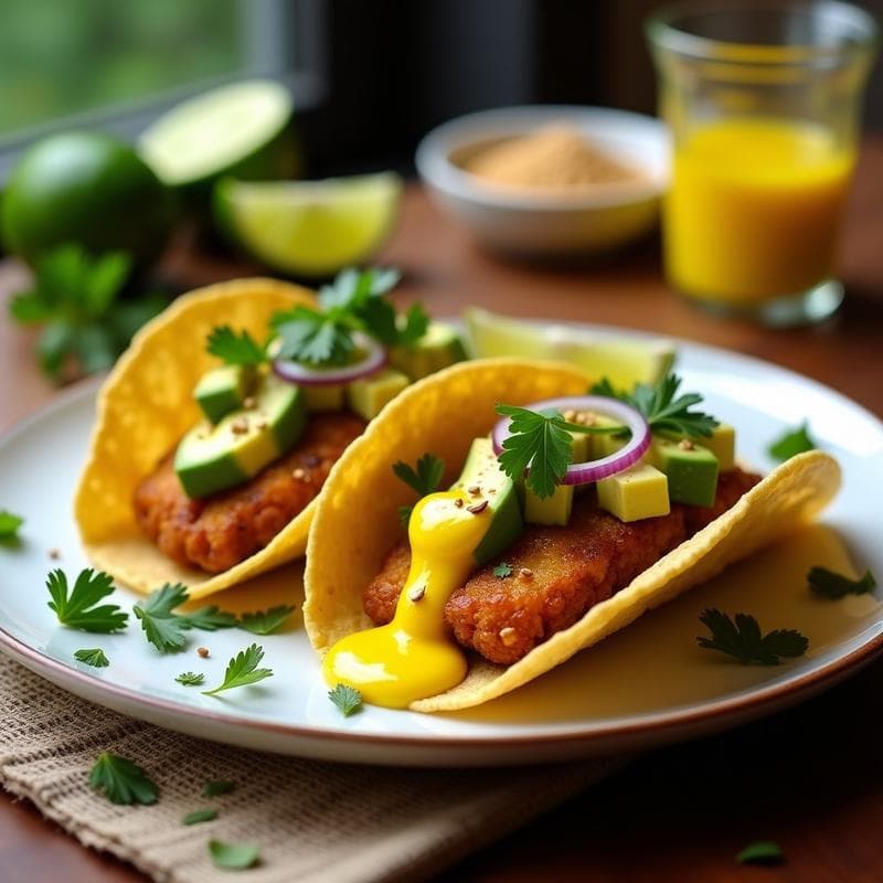 Tacos de Corazón de Alcachofa con Aderezo de Ají Amarillo: Receta Peruana Vegana en Airfryer