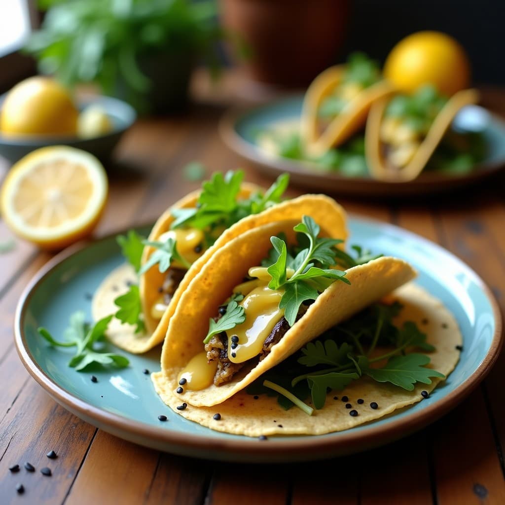 Tacos de Corazón de Alcachofa y Algas Nori: Receta Crudivegana con Salsa de Limón Yuzu en 12 Minutos