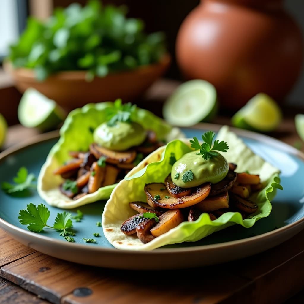 Tacos de Corazones de Palma y Champiñones Ostra: Receta Vegana con Salsa de Guacamole Ahumado