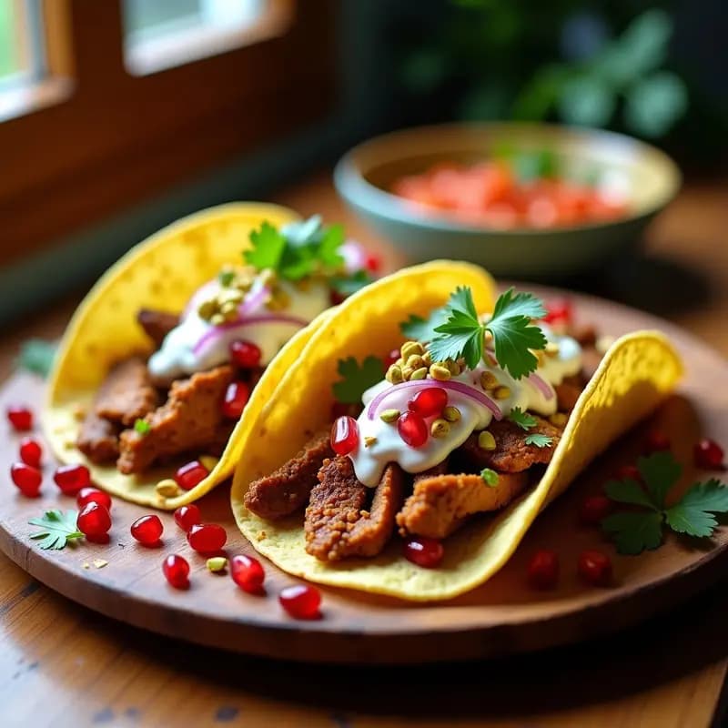 Tacos de Cordero al Curry con Salsa de Yogur y Granada: Receta Indo-Mexicana Gourmet