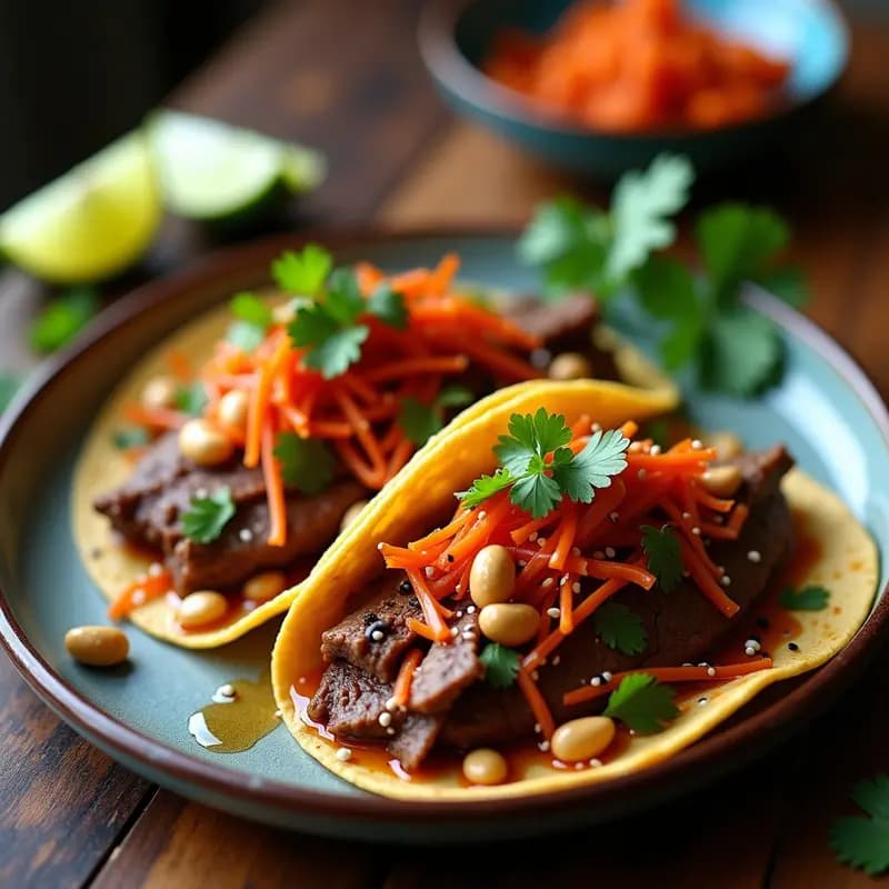 Tacos Coreanos de Carne Marañón con Kimchi: Fusión Mexicano-Coreana en 25 Minutos