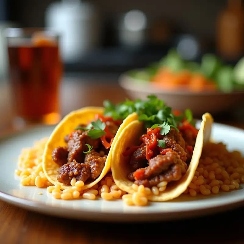 Tacos Coreanos de Carne de Res Marinada: Receta Buldak con Kimchi y Arroz