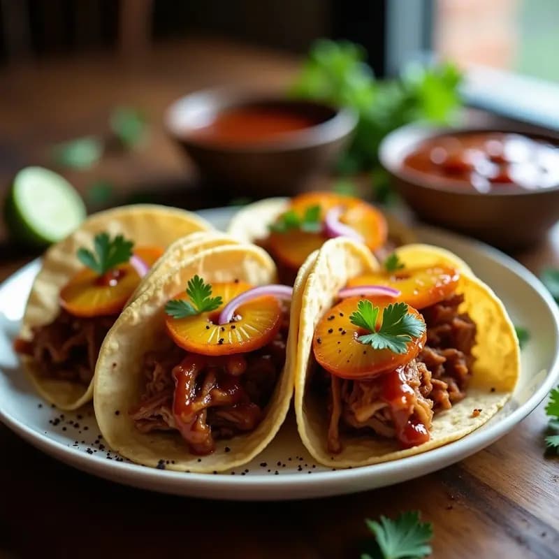 Tacos de Costilla Ahumada con Piña Caramelizada y Salsa BBQ: Fusión Dulce-Salado Irresistible