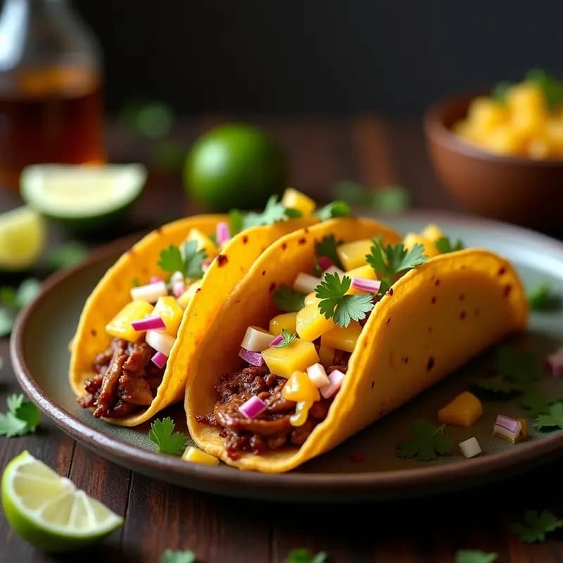 Tacos de Costilla Ahumada con Queso Fundido y Salsa de Piña: Fusión Mexicana de Sabores Intensos