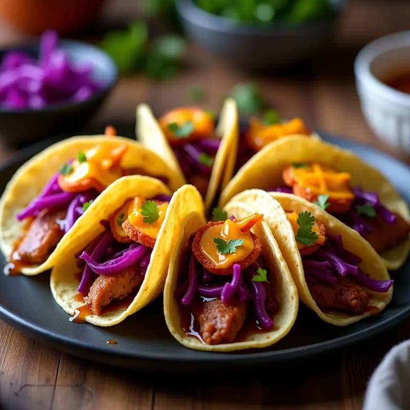 Tacos de Costilla de Cerdo Desmenuzada con Salsa de Caramelo Salado y Col Morada Crujiente: Receta Decadente