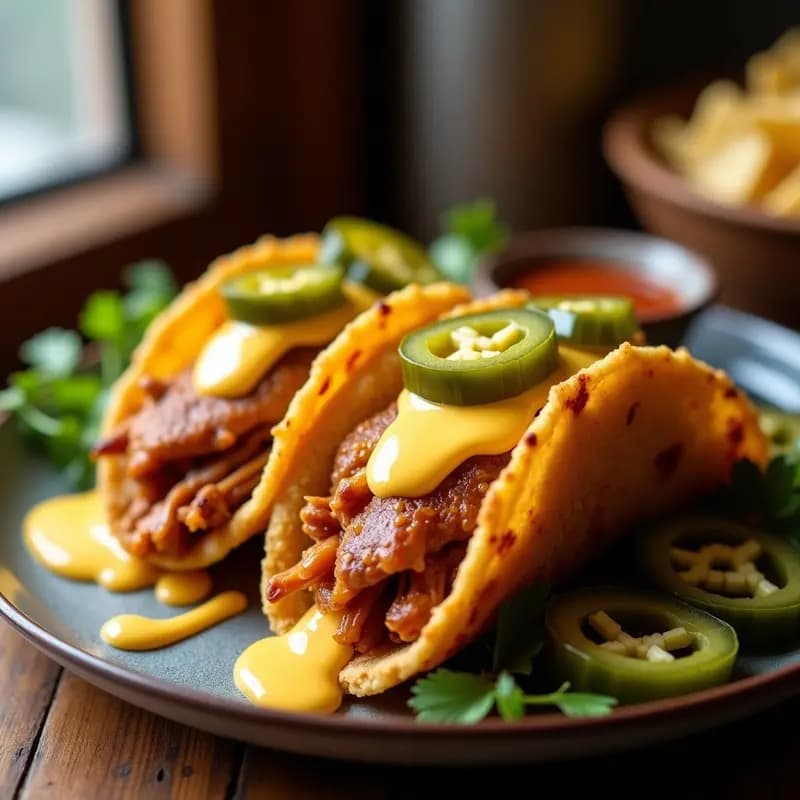 Tacos de Costilla Desmenuzada con Salsa de Queso y Jalapeños: El Bocado que No Podrás Resistir