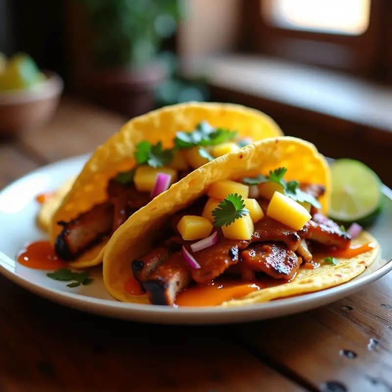 Tacos de Costilla Glaseada con Salsa de Piña y Chili: Fusión Dulce-Picante que Enamora