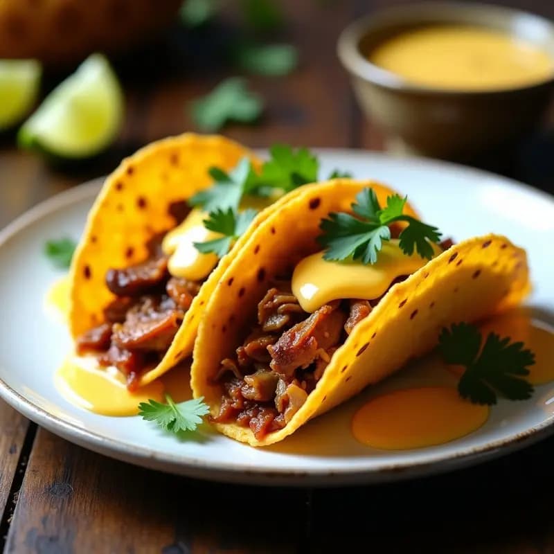 Tacos de Costilla Desmenuzada con Queso Fundido y Salsa de Piña: Dulce y Salado en Cada Bocado