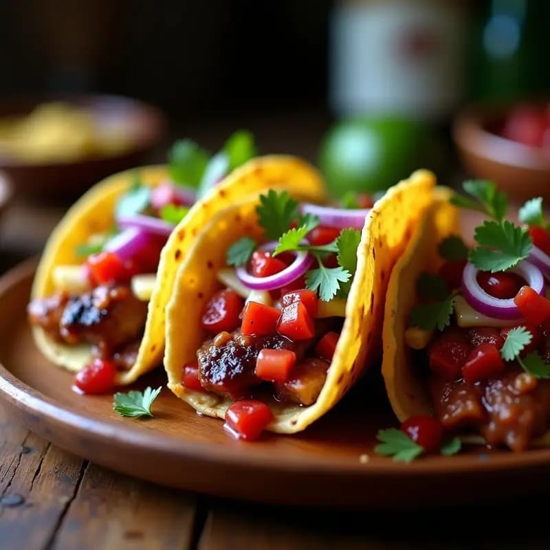 Tacos de Costillas BBQ con Queso Azul y Salsa de Fresa Picante: Fusión Extrema