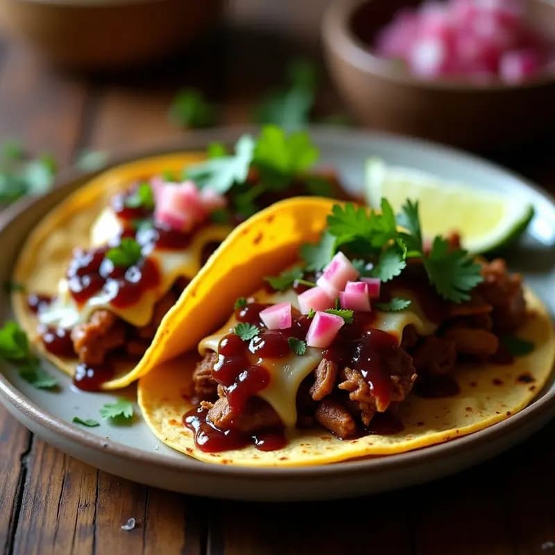 Tacos de Costillas Desmenuzadas con Salsa de Dr. Pepper y Queso Oaxaca: Fusion Mexicano-Texano