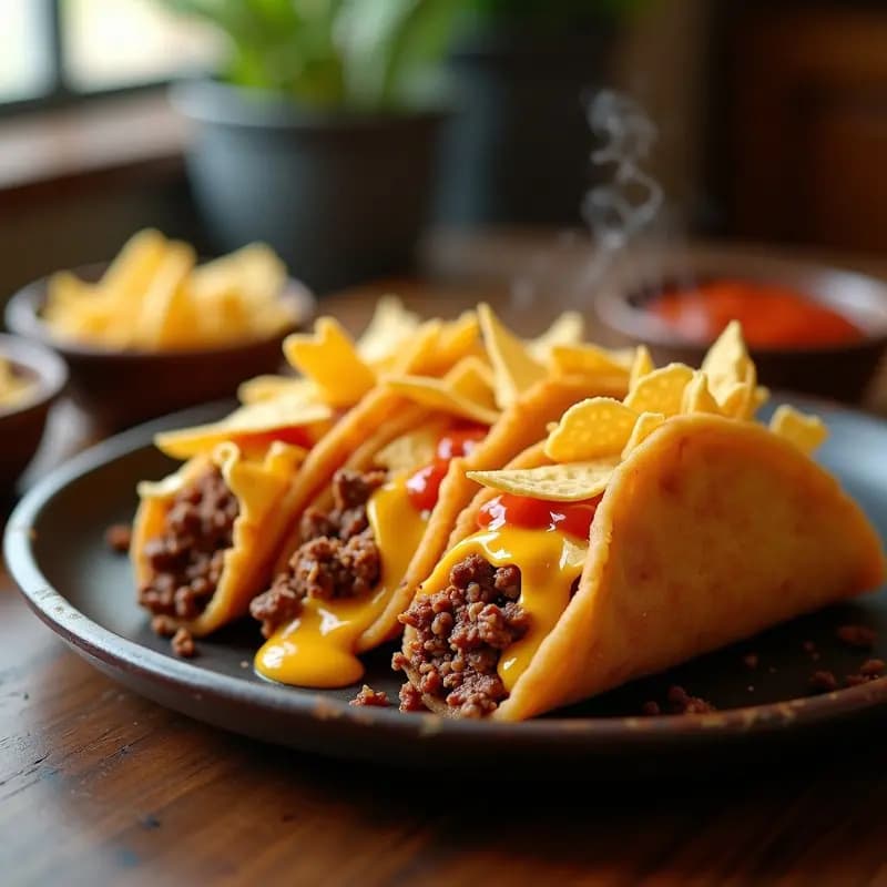 Tacos Crunchwrap con Carne, Queso, Nachos y Salsa Queso: La versión extrema del clásico