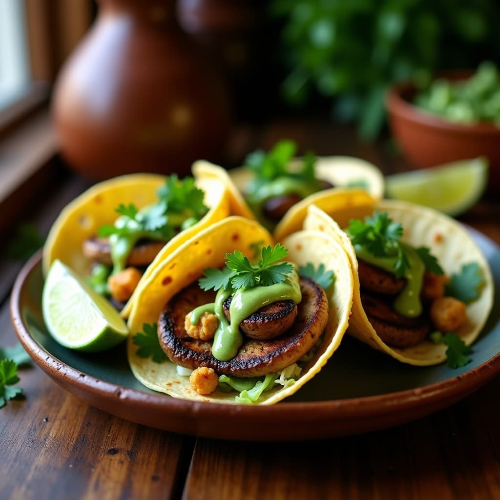 Tacos de Hongos Portobello al Aji Verde: Receta Mexicana Rápida y Vegana