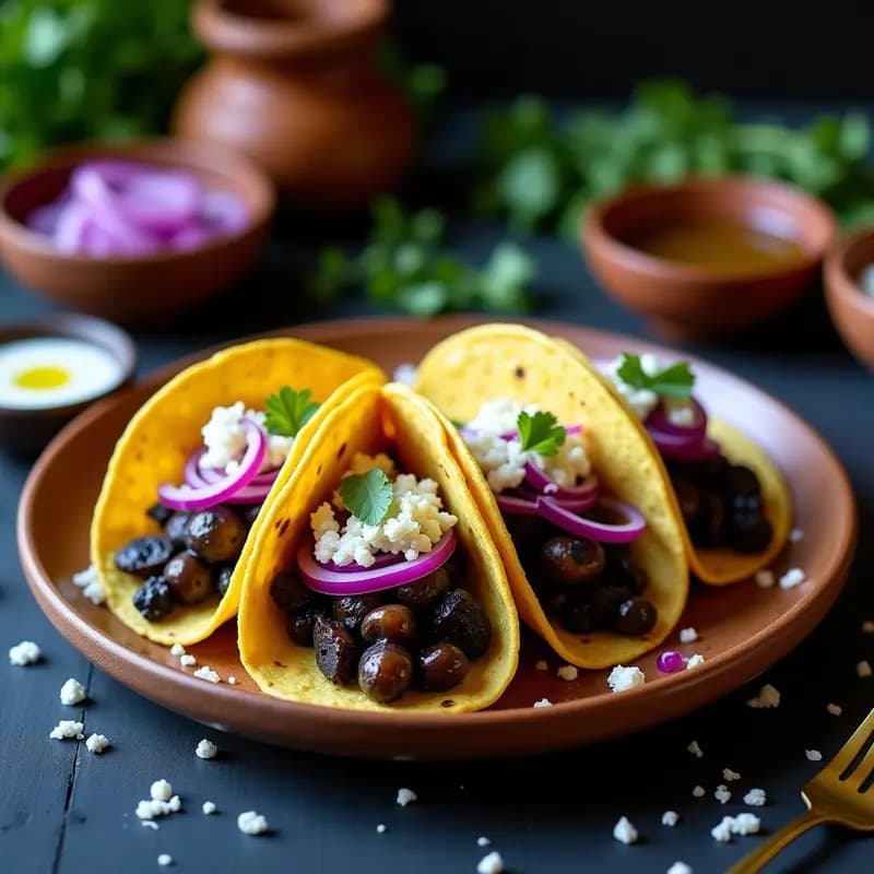Tacos de Huitlacoche Trufados: Receta Gourmet con Cebolla Morada en 25 Minutos