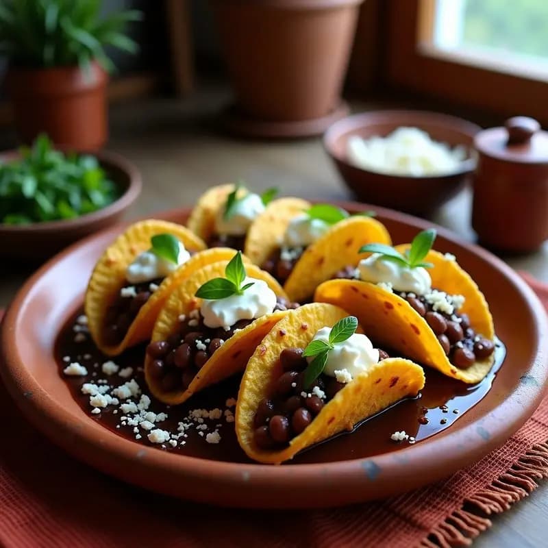 Tacos Dorados de Ayocote con Mole Negro: Receta Oaxaqueña en 30 Minutos