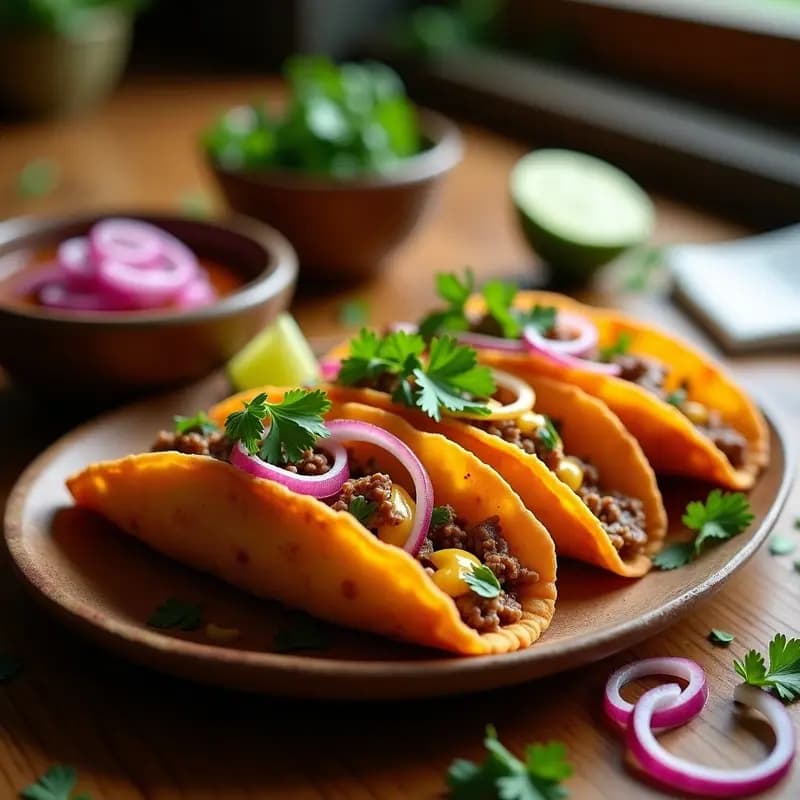 Tacos Dorados Rellenos de Birria, Queso Oaxaca y Cebolla Morada: Crunchy y Jugoso en Cada Mordida