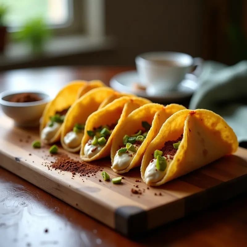 Tacos Dorados de Café Descafeinado y Pistacho: Receta Innovadora sin Azúcar en 20 Minutos