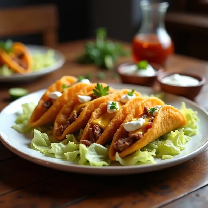 Tacos Dorados de Costilla de Cerdo Desmenuzada y Queso Monterey Jack: El Crunch que Adictivo