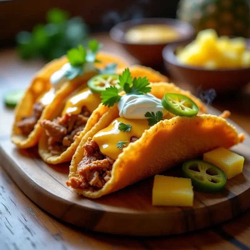 Tacos Dorados de Costilla de Cerdo Desmenuzada con Salsa de Piña Picante: Receta Explosiva