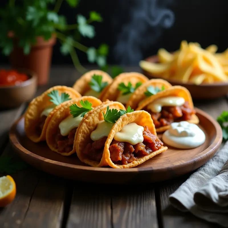 Tacos Dorados Rellenos de Costilla Desmenuzada y Queso Azul: Receta Decadente al Estilo Tex-Mex