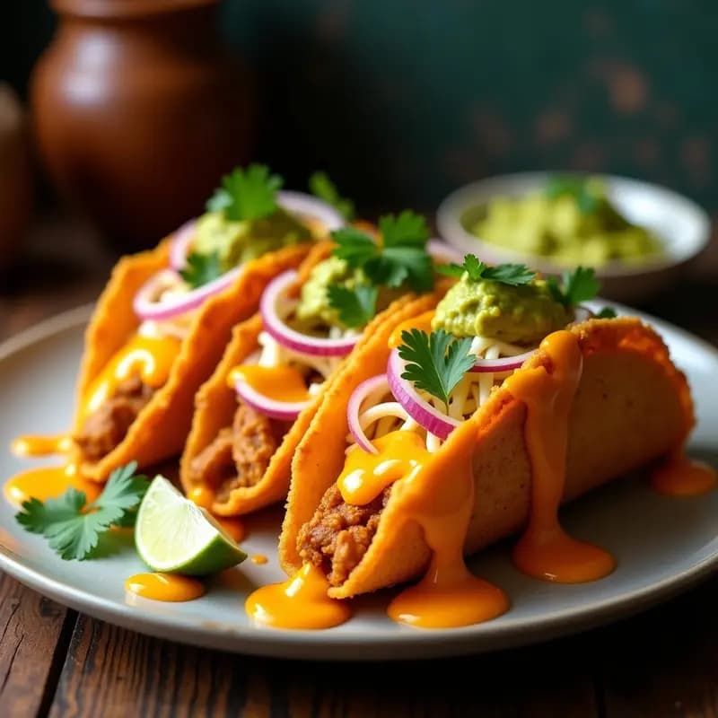 Tacos Dorados de double Cheese con Salsa de Mango Habanero y Guacamole Extra: Receta Mexicana con Toque Explosivo