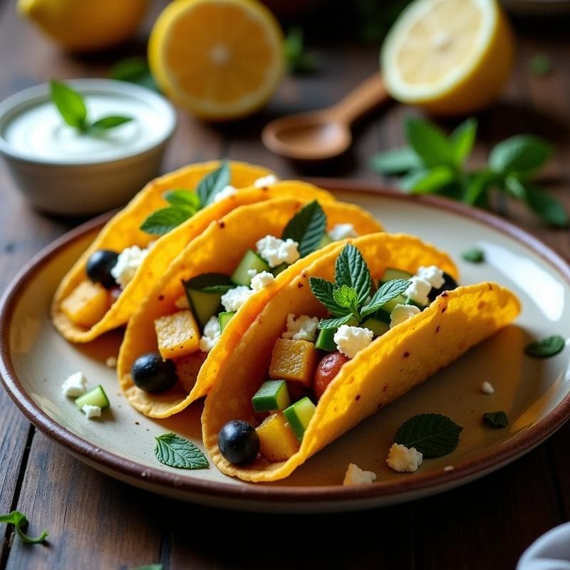 Tacos Dorados Griegos con Patata Asada: Receta Fusion Rápida y Crujiente