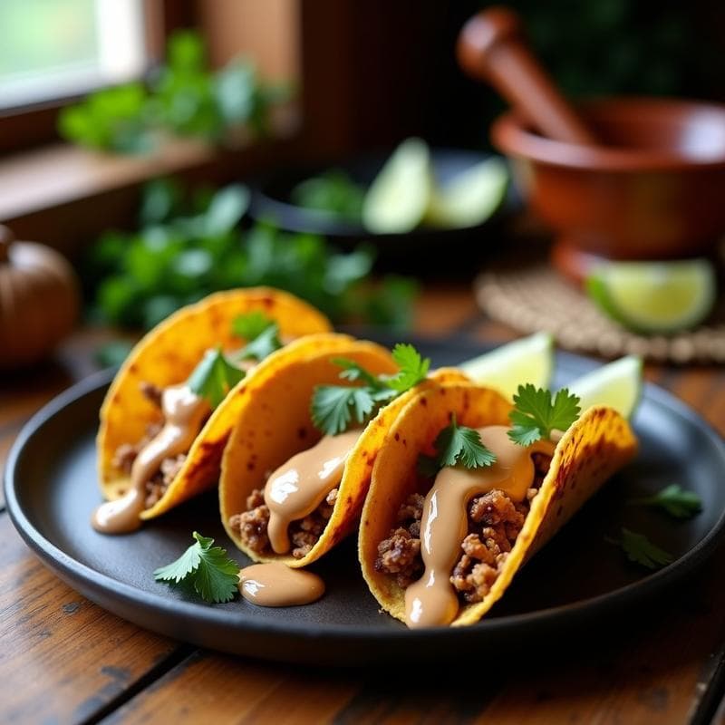 Tacos Dorados de Hongos Ostra con Crema de Cacahuete y Chile: Receta Vegana al Horno