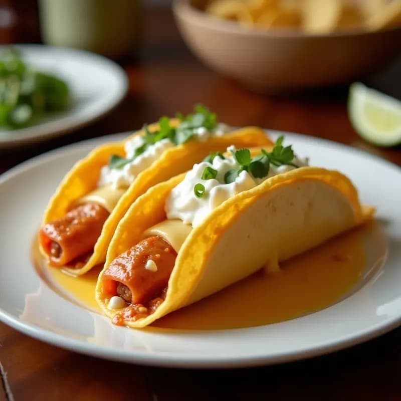 Tacos Dorados Rellenos de Mac & Cheese con Costra de Queso Frito: La Fusión que No Sabías que Necesitabas