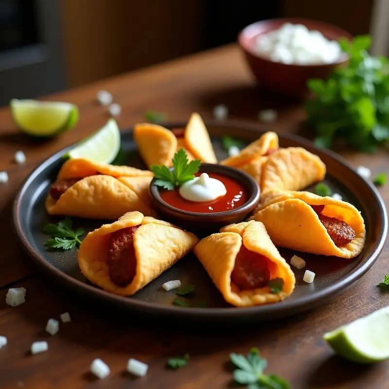 Tacos Dorados de Queso Oaxaca y Chorizo con Salsa de Chipotle y Crema Ácida: Crunch Extremo