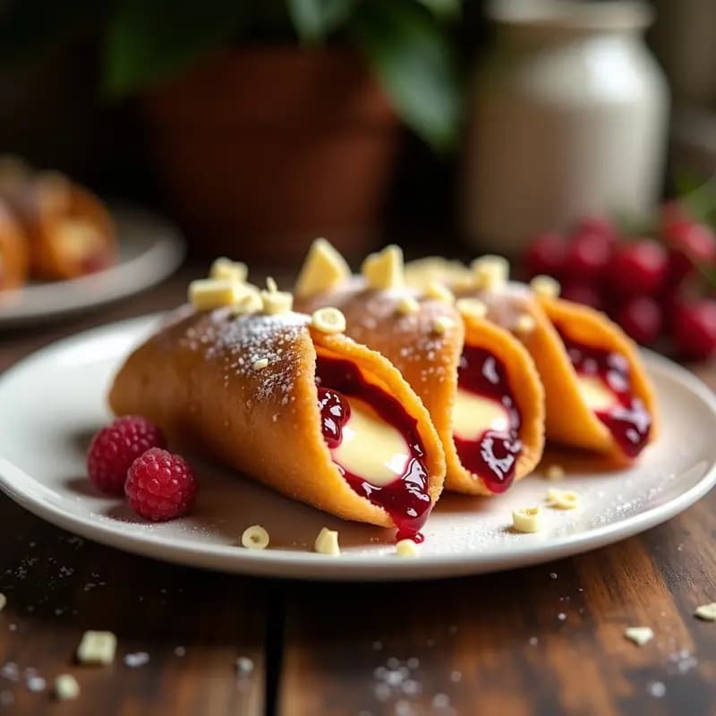 Tacos Dorados de Queso Philadelphia y Mermelada de Frutos Rojos: Fusión dulce-salado