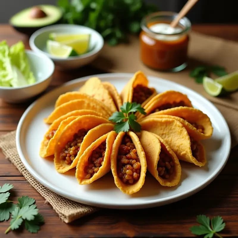Tacos Dorados Rellenos de Papa y Picadillo Vegano: Receta Crujiente en 20 Minutos
