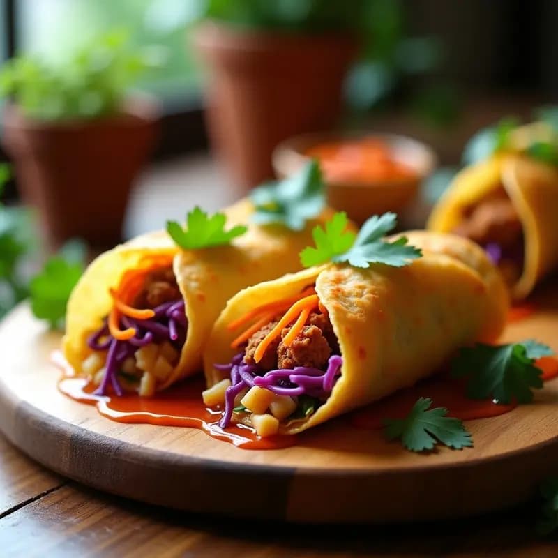 Tacos Dorados de Rollo de Primavera Veganos: Receta Crujiente y Sin Gluten en 25 Minutos