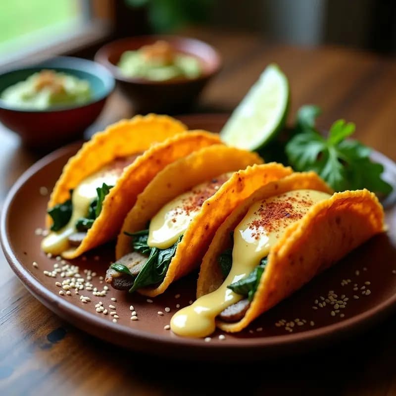 Tacos Dorados Veganos con Queso Casero: Receta Crujiente y Sin Lácteos en 30 Minutos