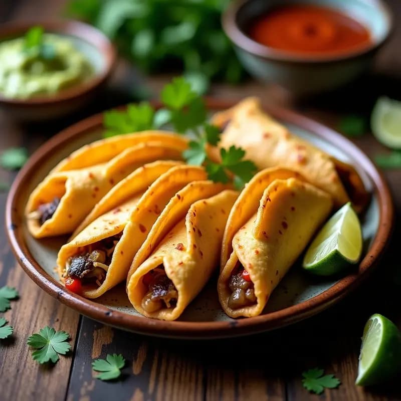 Tacos Dorados Veganos: Rellenos de Papa y Hongos con Toque Ahumado