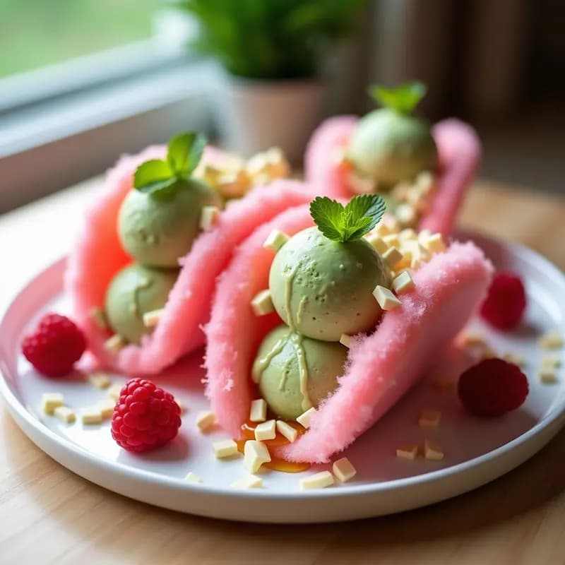Tacos de dulces de algodón rellenos de helado de matcha: El postre viral que desafía la gravedad