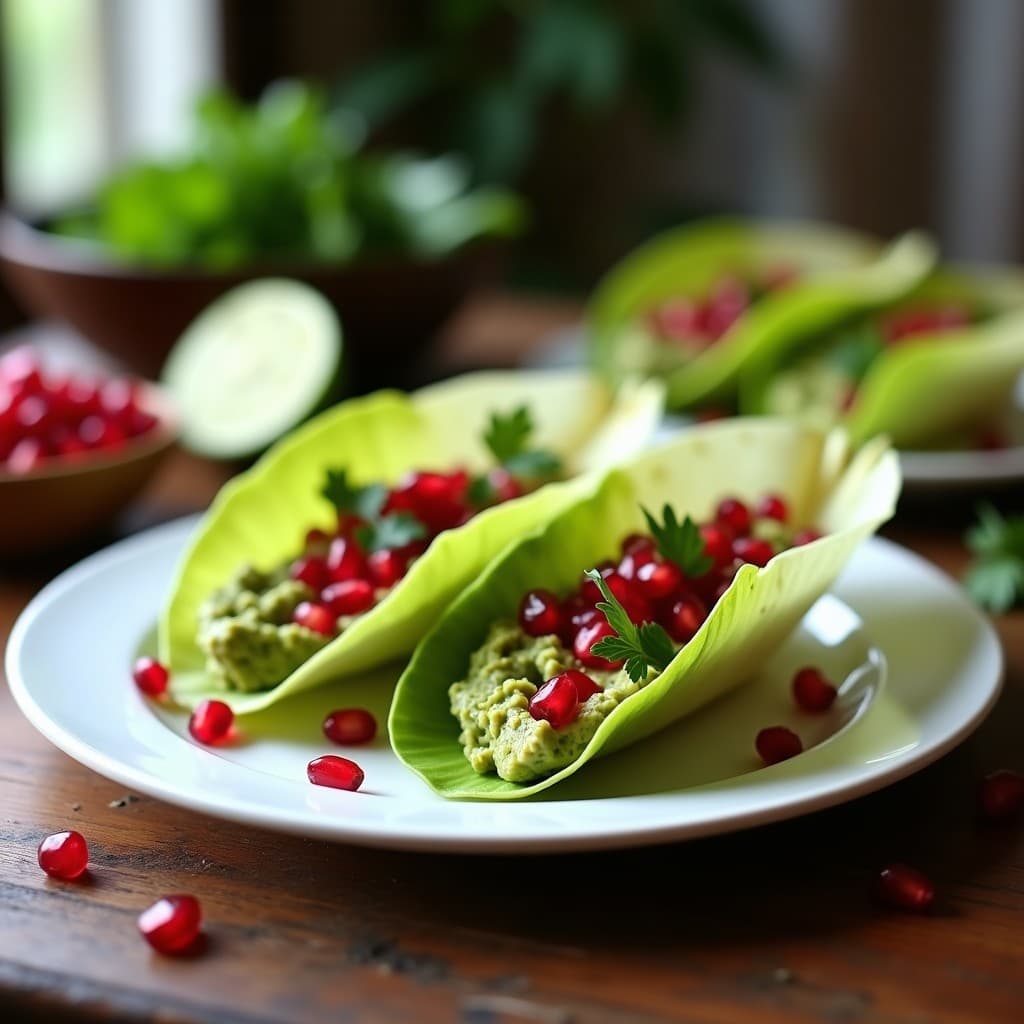 Tacos de Endivia Rellenos de Guacamole y Granada: Aperitivo Crudivegano en 10 Minutos