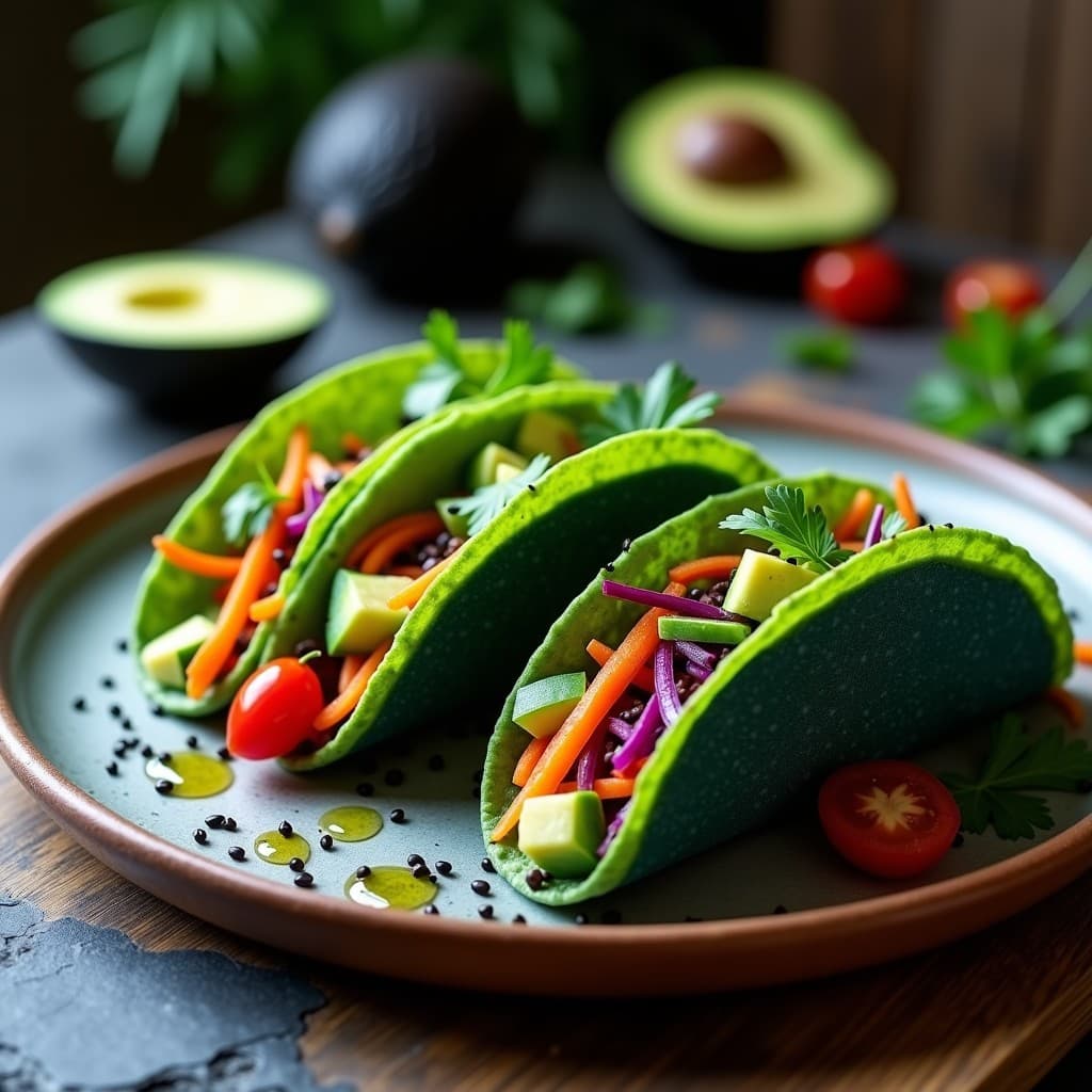 Tacos de Alga Espirulina y Aguacate: Receta Mexicana Superalimentos Crudivegana