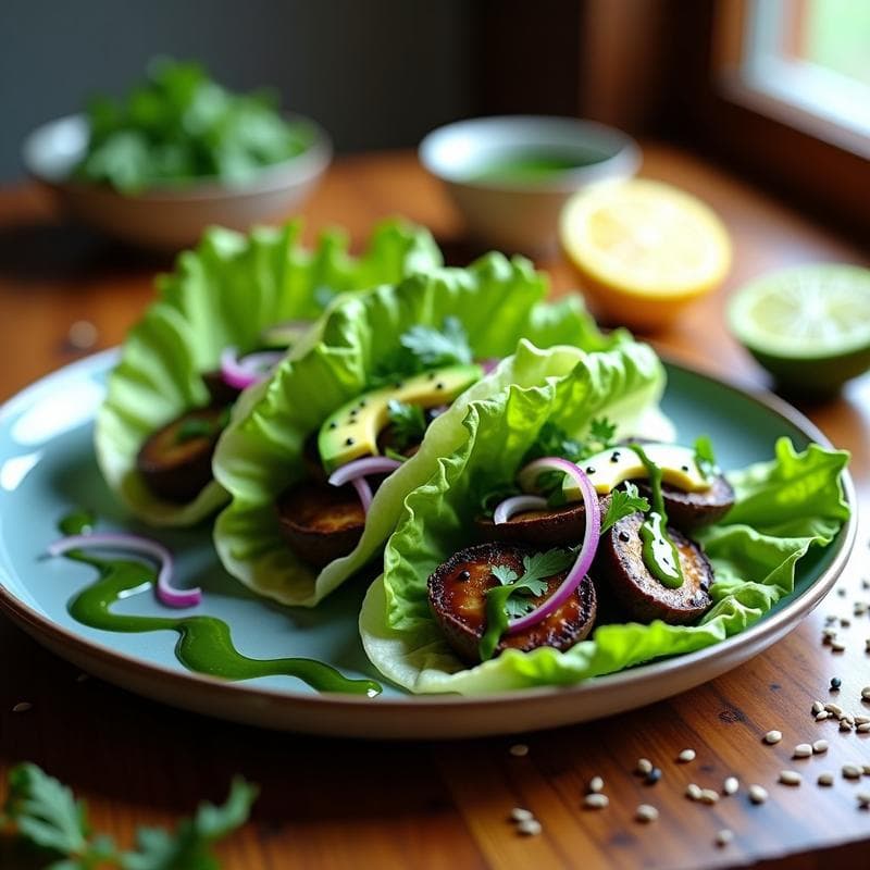 Tacos de alga espirulina y champiñones portobello: receta crudivegana con aderezo de limón y comino