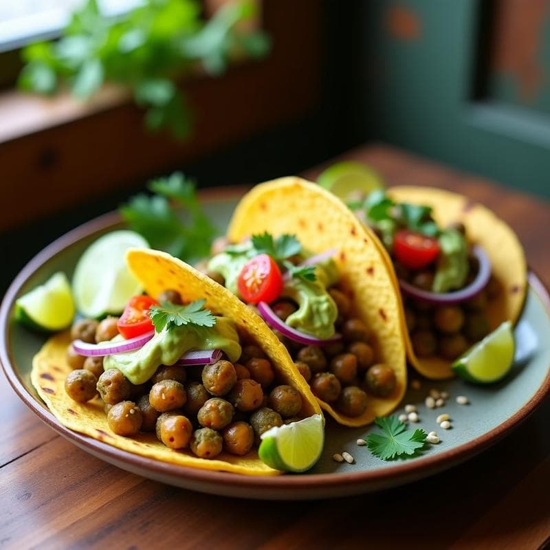 Tacos de Espirulina y Garbanzo con Crema de Aguacate: Receta Vegana con Superalimentos