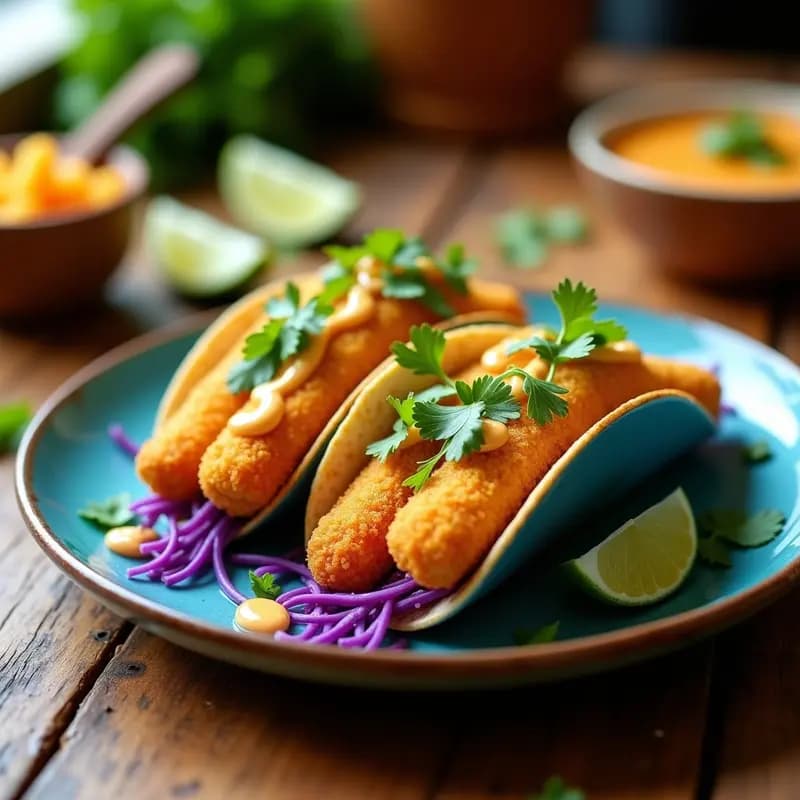 Tacos de Fishless Stick con Rebozado Crujiente: Receta Mexicana Vegana en Airfryer