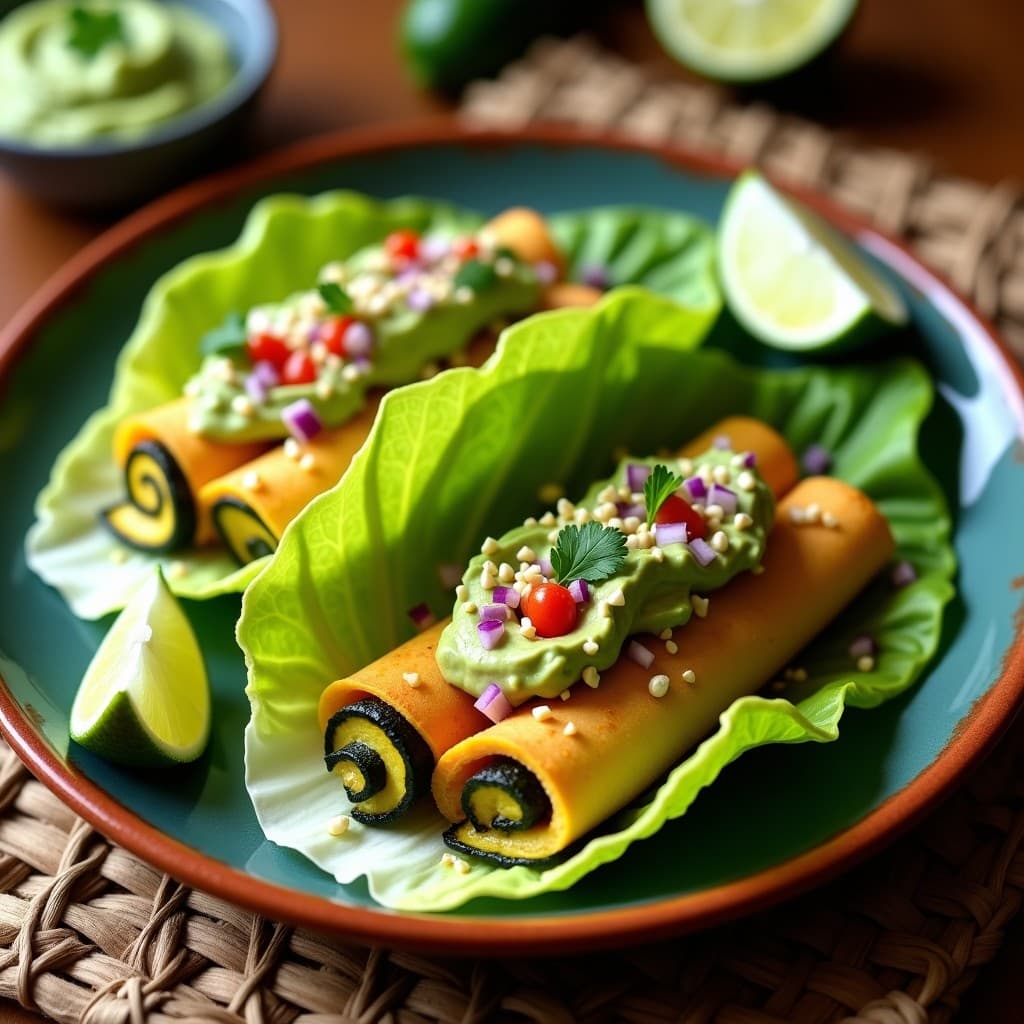 Tacos de Flautas de Calabacín con Guacamole de Cilantro: Receta Mexicana Baja en Carbohidratos