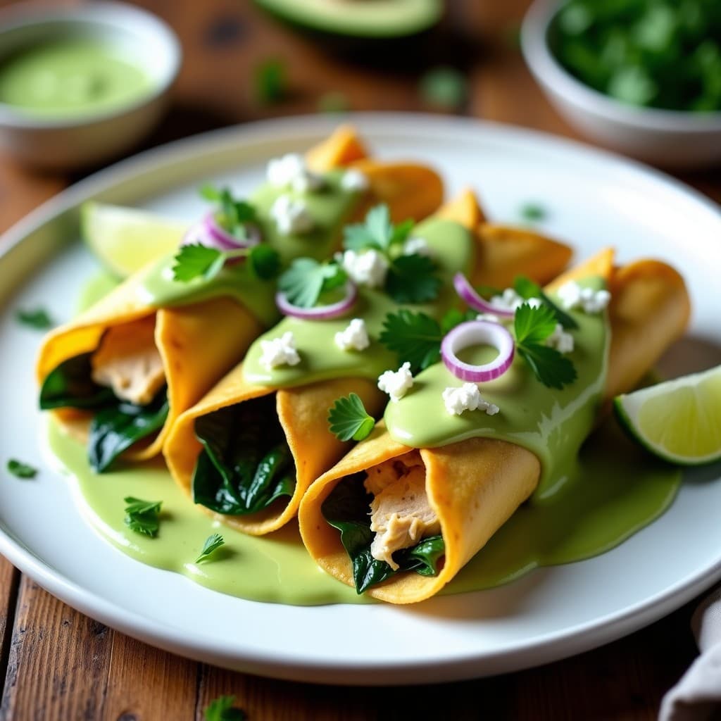 Tacos de Flautas de Calabacín con Mole Verde de Pepitas: Receta Mexicana Low Carb y Sin Gluten