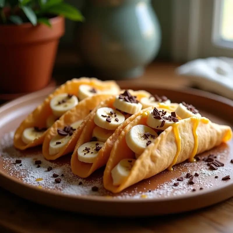 Tacos de Flautas de Canela con Relleno de Crema de Cacahuete y Plátano: Postre Mexicano que Engancha