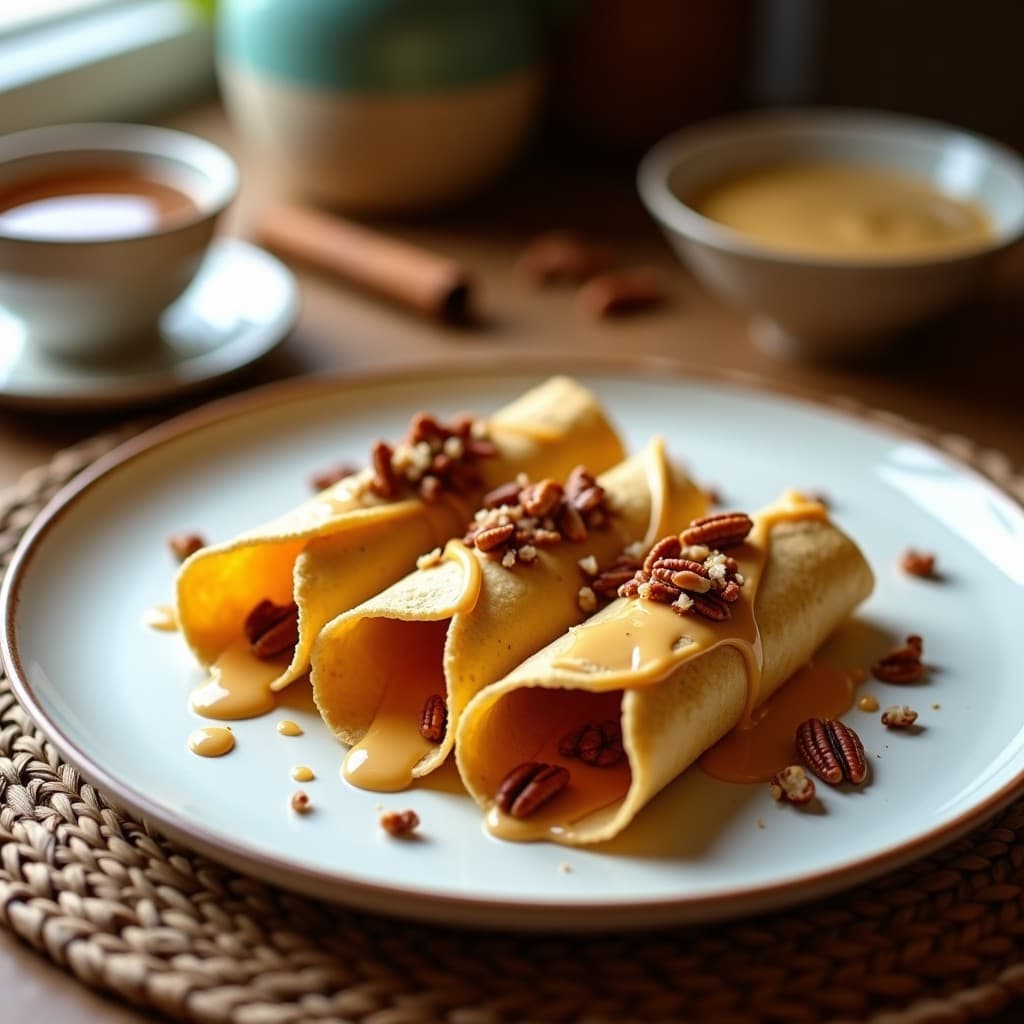 Tacos de Flautas de Canela con Crema de Cajeta y Nueces: Postre Mexicano Sin Horno y Vegano