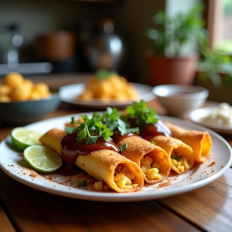 Tacos de Flautas de Coliflor con Mole Negro: Receta Vegana y Keto en Airfryer en 20 Minutos