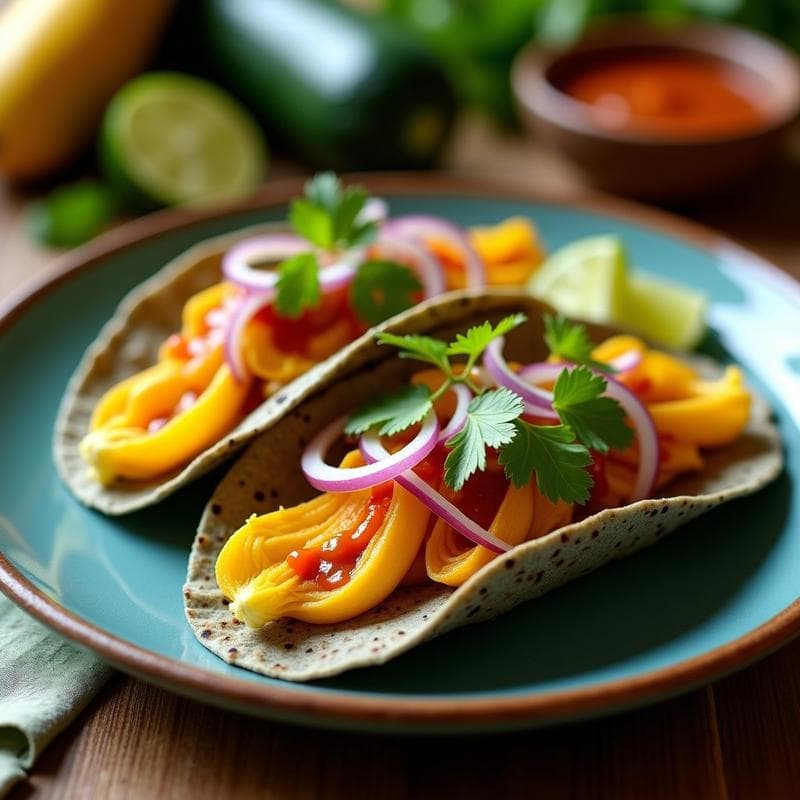 Tacos de Flor de Calabacín y Queso de Anacardo con Salsa de Chipotle: Receta Vegana en Airfryer