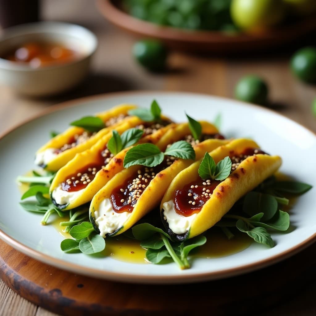 Tacos de Flor de Calabacín Rellenos de Queso de Cabra y Mermelada de Higo: Receta Vegana