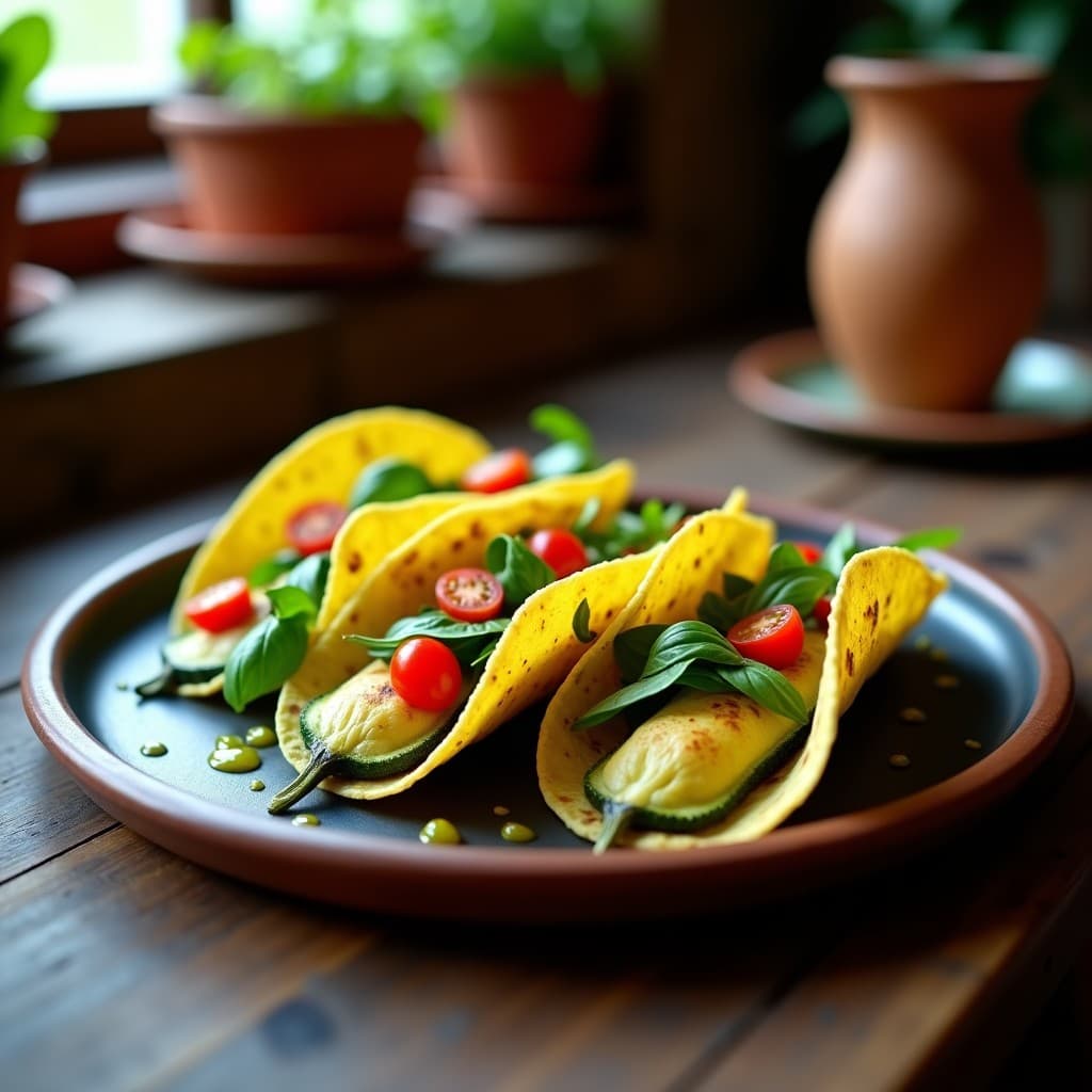 Tacos de Flor de Calabacín con Queso de Cabra y Pesto de Albahaca: Receta Mexicana Ligera