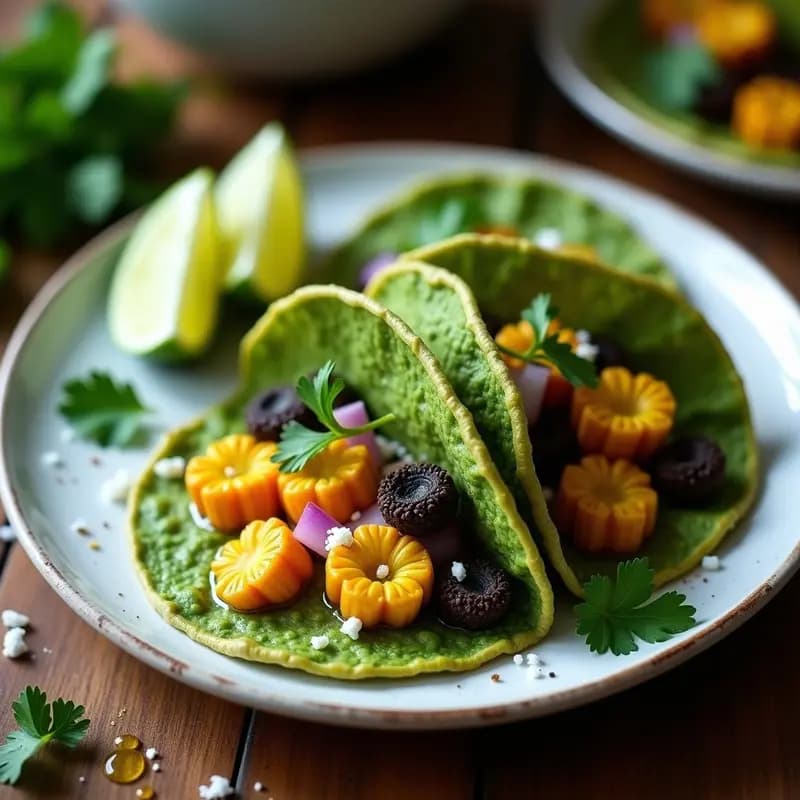 Tacos de Flor de Calabaza y Huitlacoche en Masa de Espinaca: Receta Prehispánica Modernizada