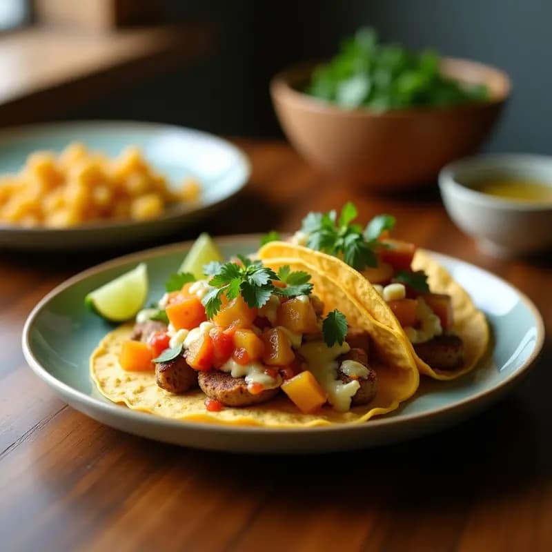 Tacos de Flor de Calabaza con Queso de Cashew y Salsa de Higo Negro