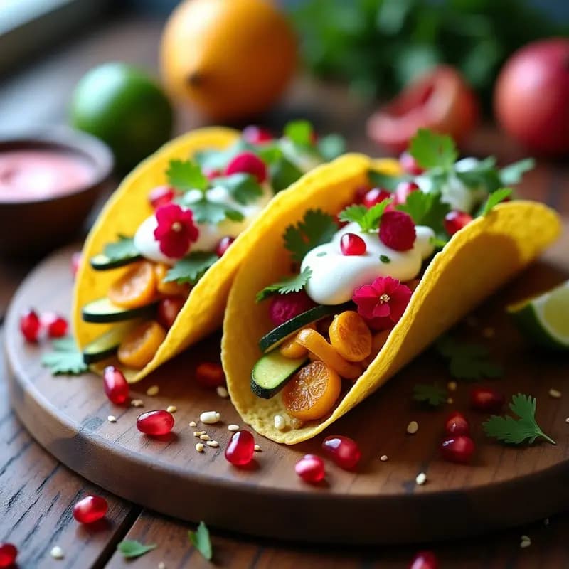 Tacos de Flor de Calabaza con Salsa de Yogur y Granada: Receta Mexicana Vegana y Colorida